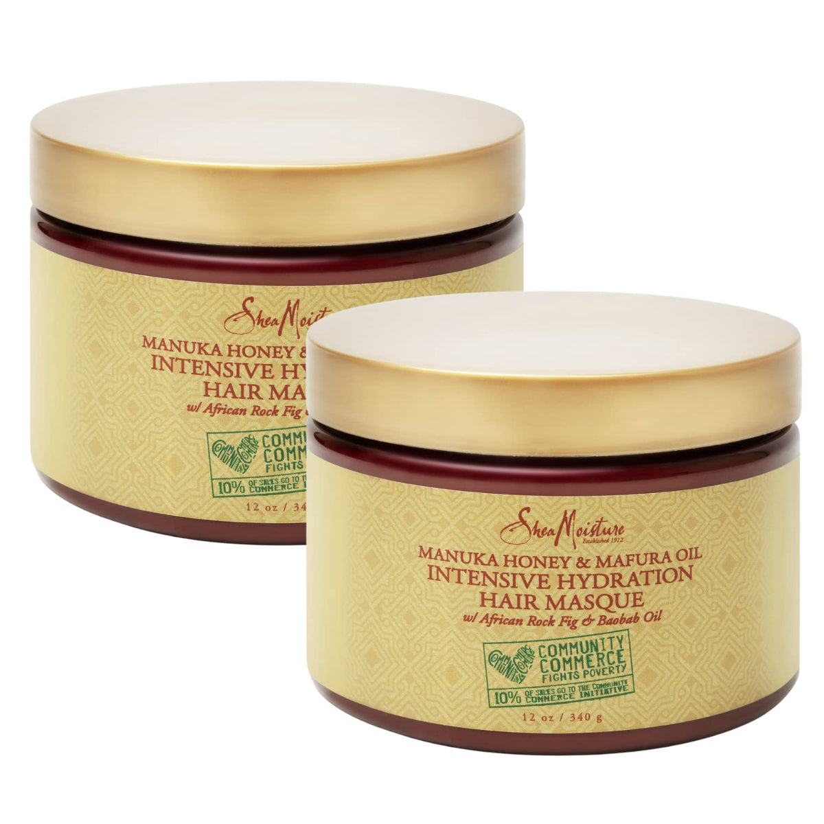 Shea Moisture Manuka Honey & Mafura Oil Intensive Hydration Hair Mask with African Rock Fig & Baobab Oil, 12 oz - 2 Pack
