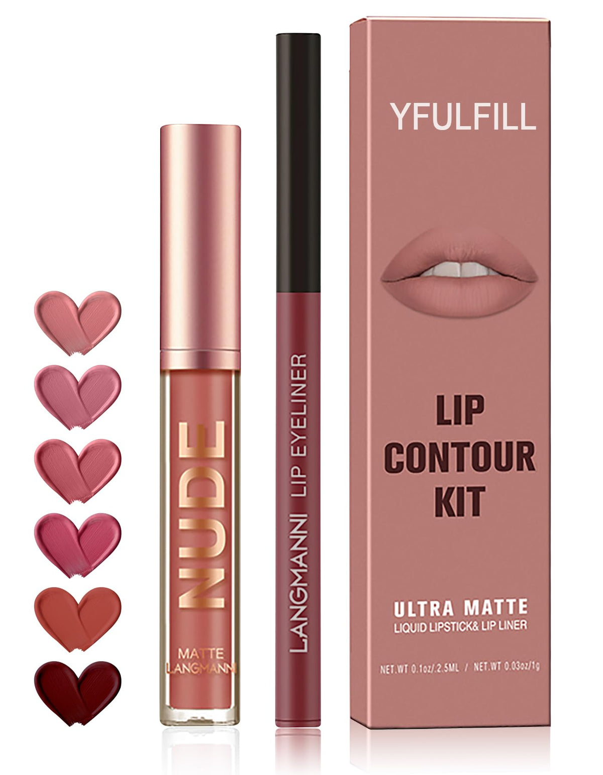 YFULFILL 2-in-1 Matte Liquid Lipstick & Plumping Lip Liner Set,Waterproof Long-lasting Lipstick Lip Color Orange-Red