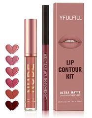 YFULFILL 2-in-1 Matte Liquid Lipstick & Plumping Lip Liner Set,Waterproof Long-lasting Lipstick Lip Color Orange-Red