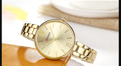 CURREN Ladies Analog Watch Gold Stainless Steel Case Gold Dial Gold Stainless Steel Bracelet - Gold