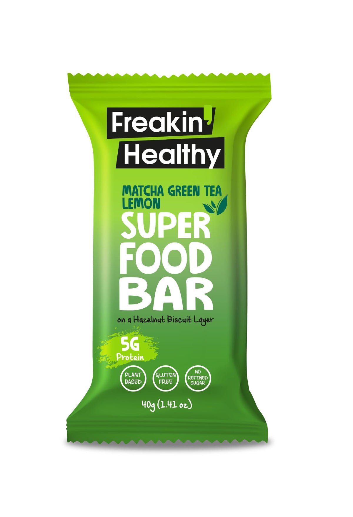 Freakin Healthy Matcha Green Tea & Lemon Superfood Bar – Naturally Sweetened Protein Snack, Plant-Based Ingredients - 40g