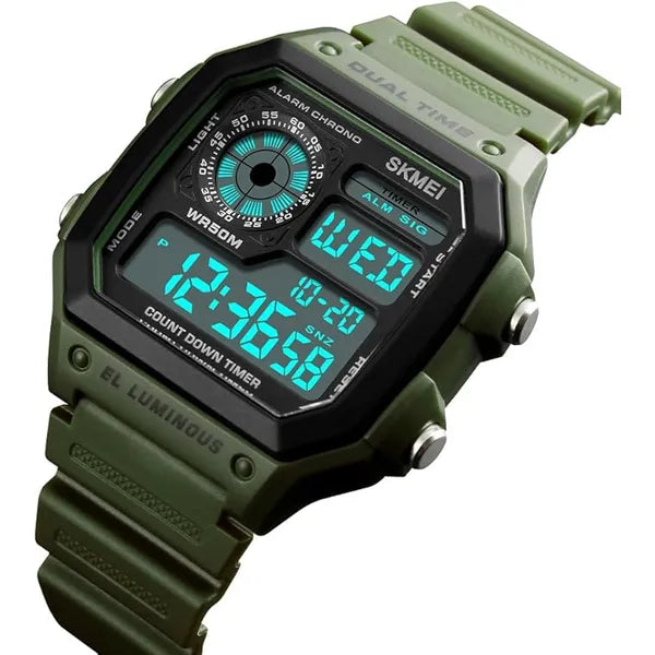 SKMEI Men's Digital Sports Waterproof Watch with Dual Time Backlight, Green