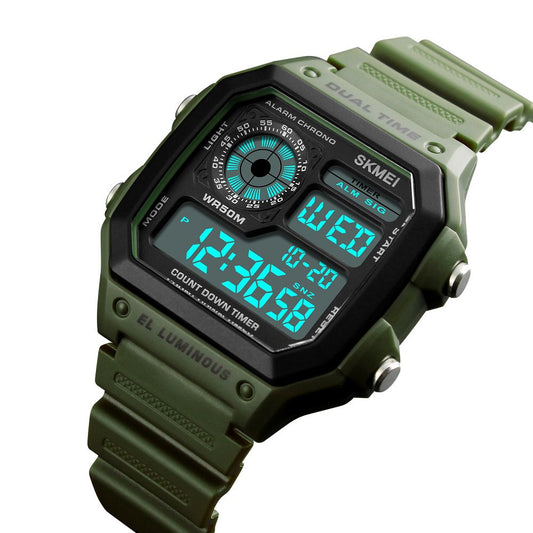 SKMEI Men's Digital Sports Waterproof Wrist Watch with Dual Time Chronograph Countdown Alarm Backlight, Green, Chronograph,Digital