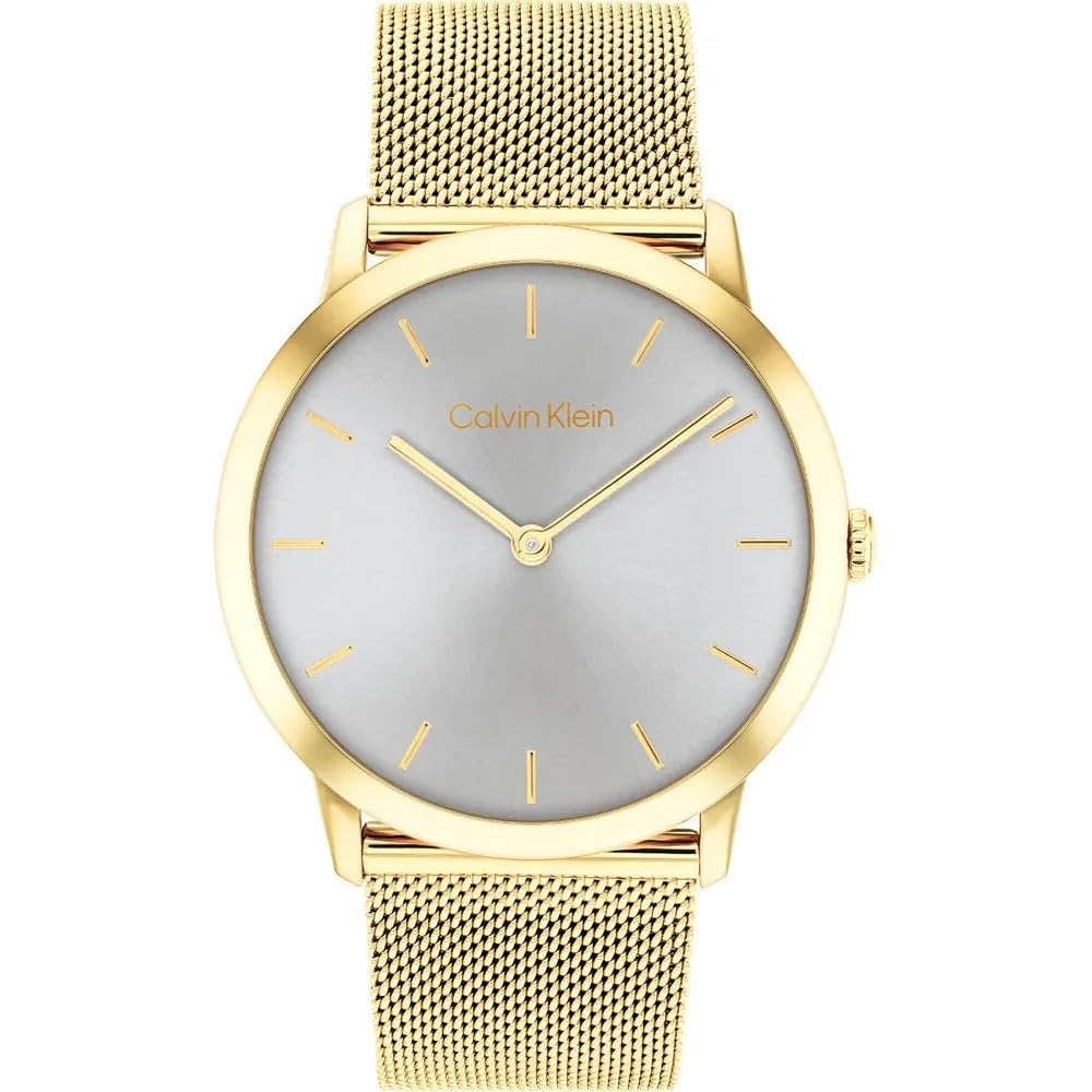 CALVIN KLEIN UNISEX'S GREY DIAL IONIC PLATED THIN GOLD STEEL BRACELET WATCH - 25300003