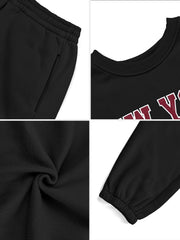 SHEKINI Women's Two Piece Tracksuit Sweatsuit Outfit Letter Print Leisure Suits Ladies Warm Outfit Full Set Long Sleeve Pullover Jogger Sweatpants - Black