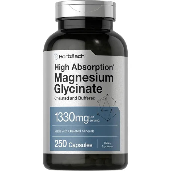 Horbäach Buffered Magnesium Glycinate 1330mg 250 Capsules with Chelated Minerals Non GMO, Gluten Free