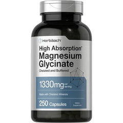 Horbäach Buffered Magnesium Glycinate 1330mg 250 Capsules with Chelated Minerals Non GMO, Gluten Free