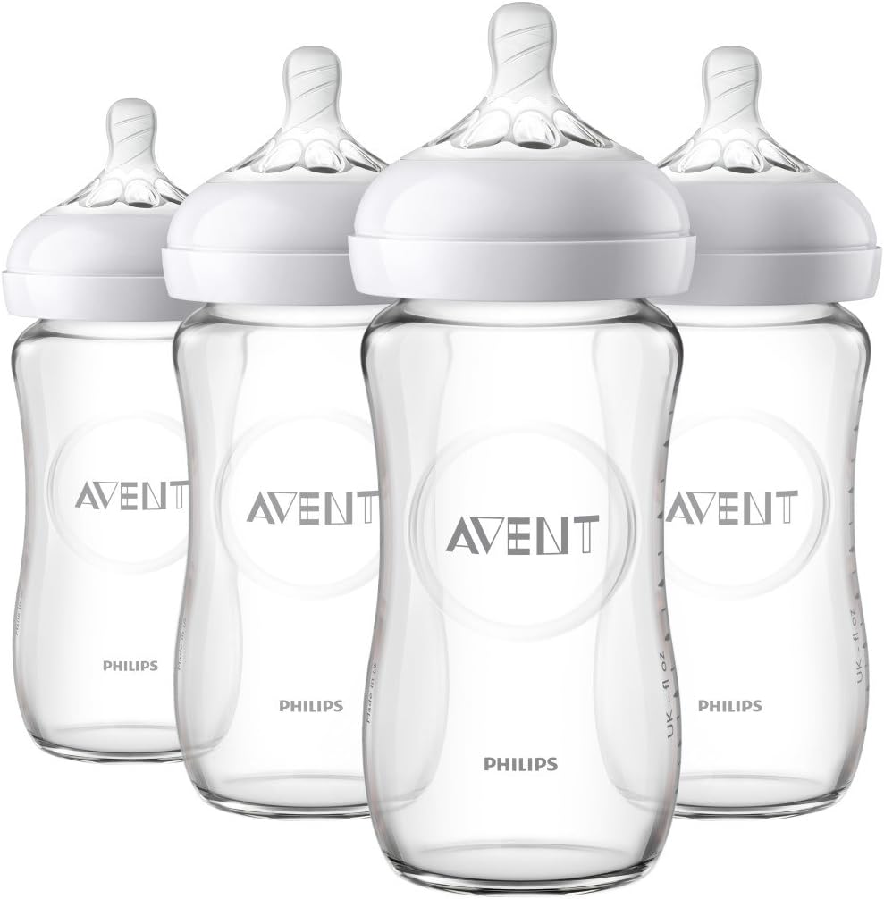 AVENT Philips Natural Glass Baby Bottle, Clear, 8oz, 4pk, SCF703/47
