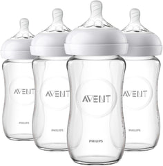 AVENT Philips Natural Glass Baby Bottle, Clear, 8oz, 4pk, SCF703/47