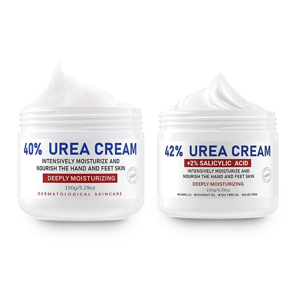 OUKEYA Urea Cream 40% + 42% with 2% Salicylic Acid Set - Maximum Strength Urea 40/42 Percent Foot Cream Duo for Dry Cracked Heels, Callus Remover & Psoriasis - 2 Pack