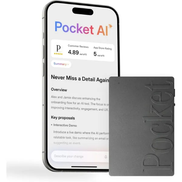 Pocket AI Personal Assistant (PKT01) – AI Voice Recorder with Auto Transcription – Space Gray