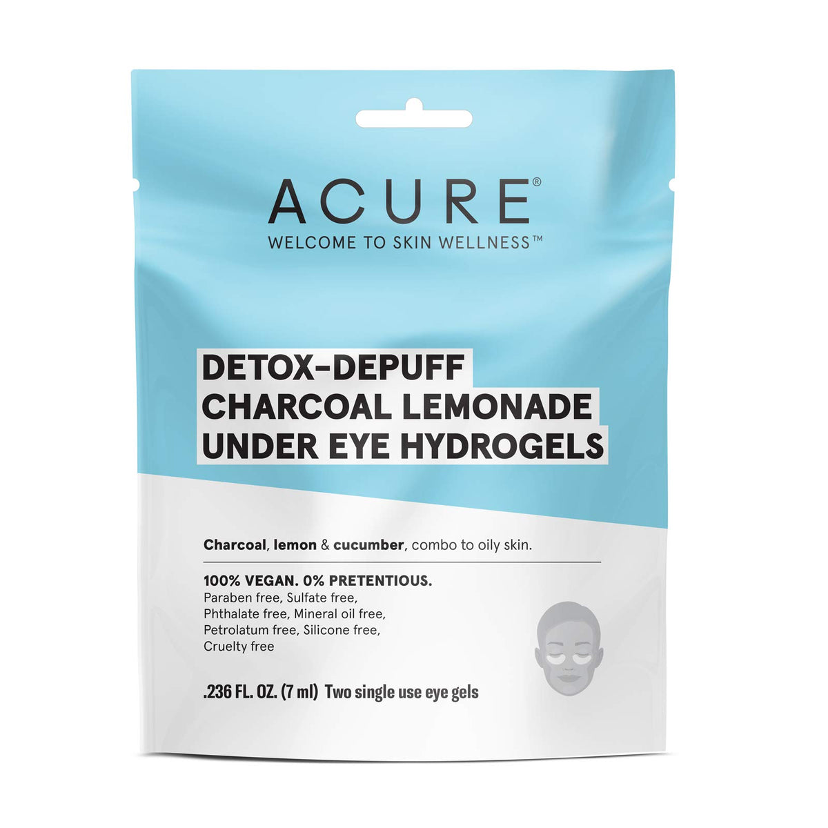 Acure, Detox-Depuff, Charcoal Lemonade Under Eye Hydrogels, 2 Single Use Eye Gels, 0.236 fl oz (7 ml)