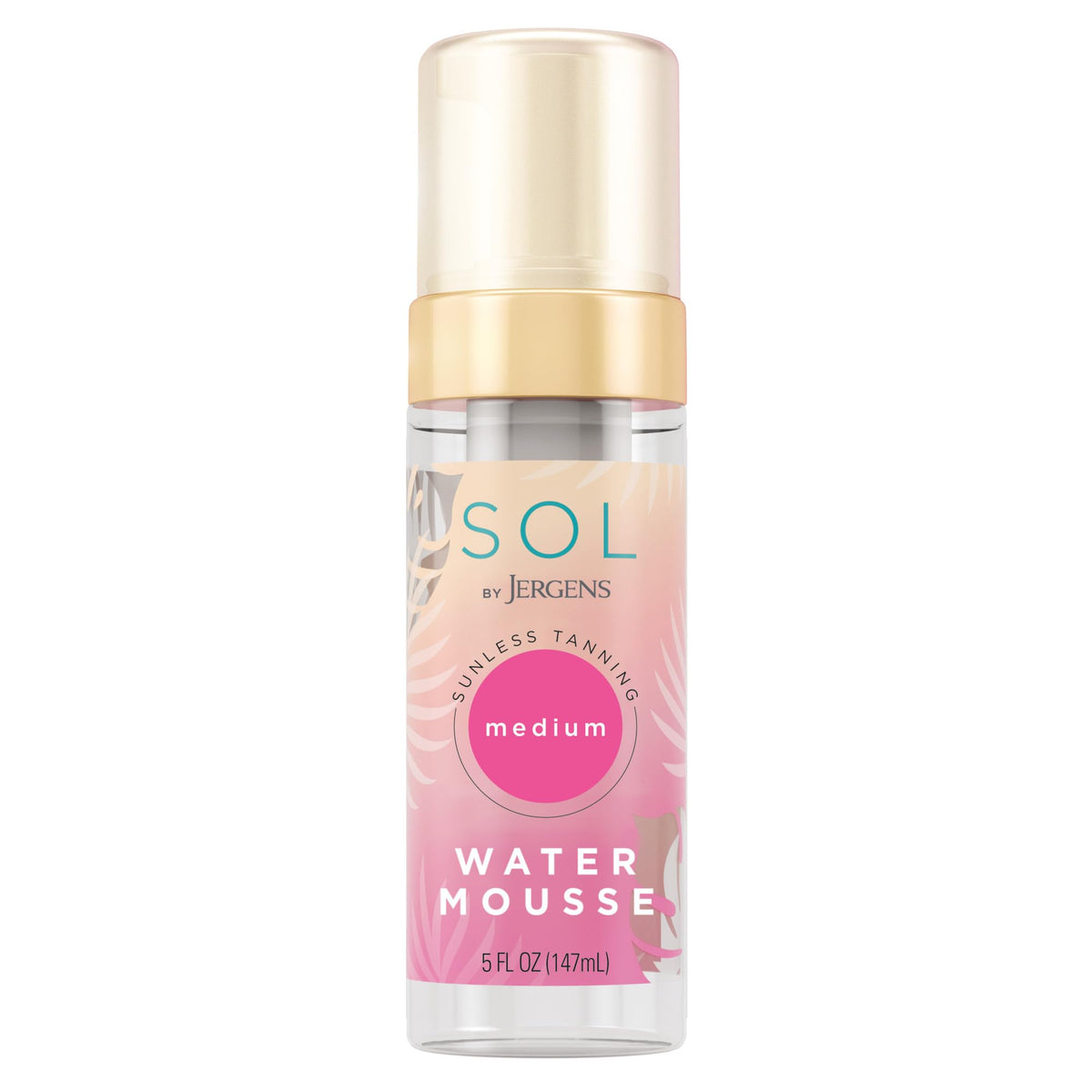 Jergens SOL Medium Water Mousse, Water-based Self Tanner with Coconut Water, Tanning Dye-free Sunless Foam, 5 Ounce, Active Derived from Natural Sugars (Packaging May Vary)