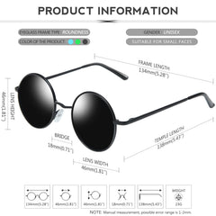 KANASTAL Hippie Round Polarized Sunglasses for Women Men, Small Circle Sun Glasses Classic Vintage Retro Shades Metal Frame UV400 Protection