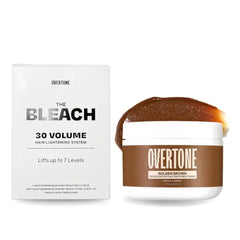 Overtone Color Depositing Semi-Permanent Hair Dye Conditioner - 8 oz For Natural & Color-Treated Hair, The Bleach 30 Volume Hair Lightening Kit - Professional-Grade Included - Golden Brown