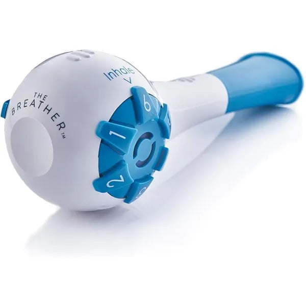 THE BREATHER Natural Breathing Exerciser Trainer For Drug Free Respiratory Therapy Breathe Easier with Stronger Lungs Guided Mobile Training App Included