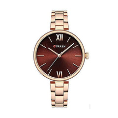 Curren 9017 Quartz Movement Round Dial Stainless Steel Waterproof Women Watch -Rose Gold,Brown