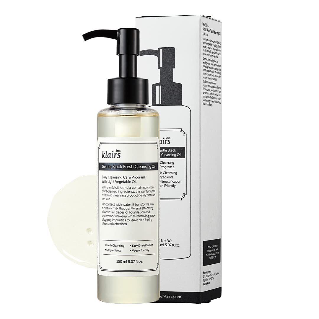 DearKlairs Gentle Black Fresh Cleansing Oil, Lightweight, fragrance-free Oil Cleanser - 150 ml