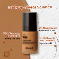 The Derma Co 2% Niacinamide Medium Coverage Matte Liquid Foundation For All Skin Types With 1% Hyaluronic Acid & Spf 40 Pa+++ For 12 Hour Long Stay & Oil Control - 07 Cinnamon, Pack Of 1