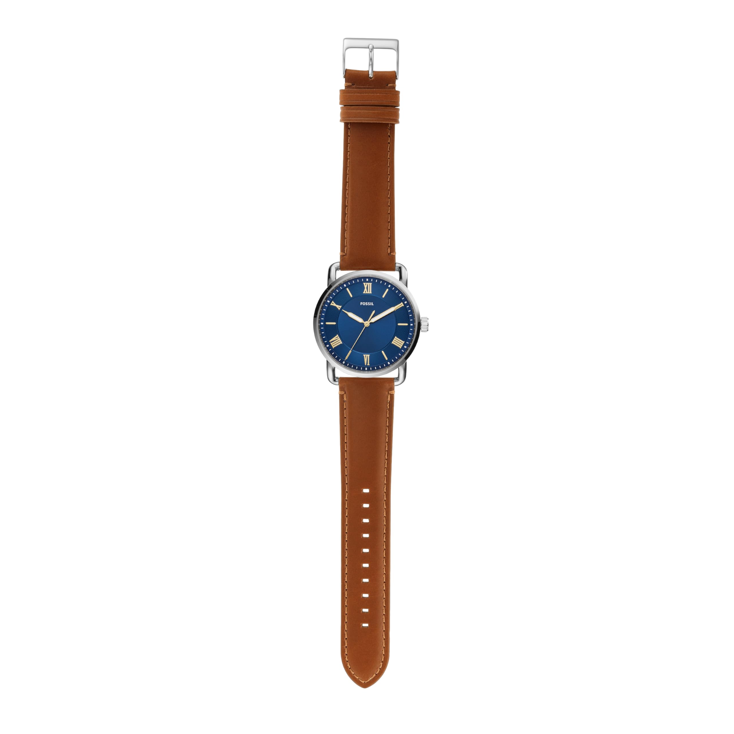 Fossil Copeland Men's Watch with Slim Case and Genuine Leather Band Blue Brown