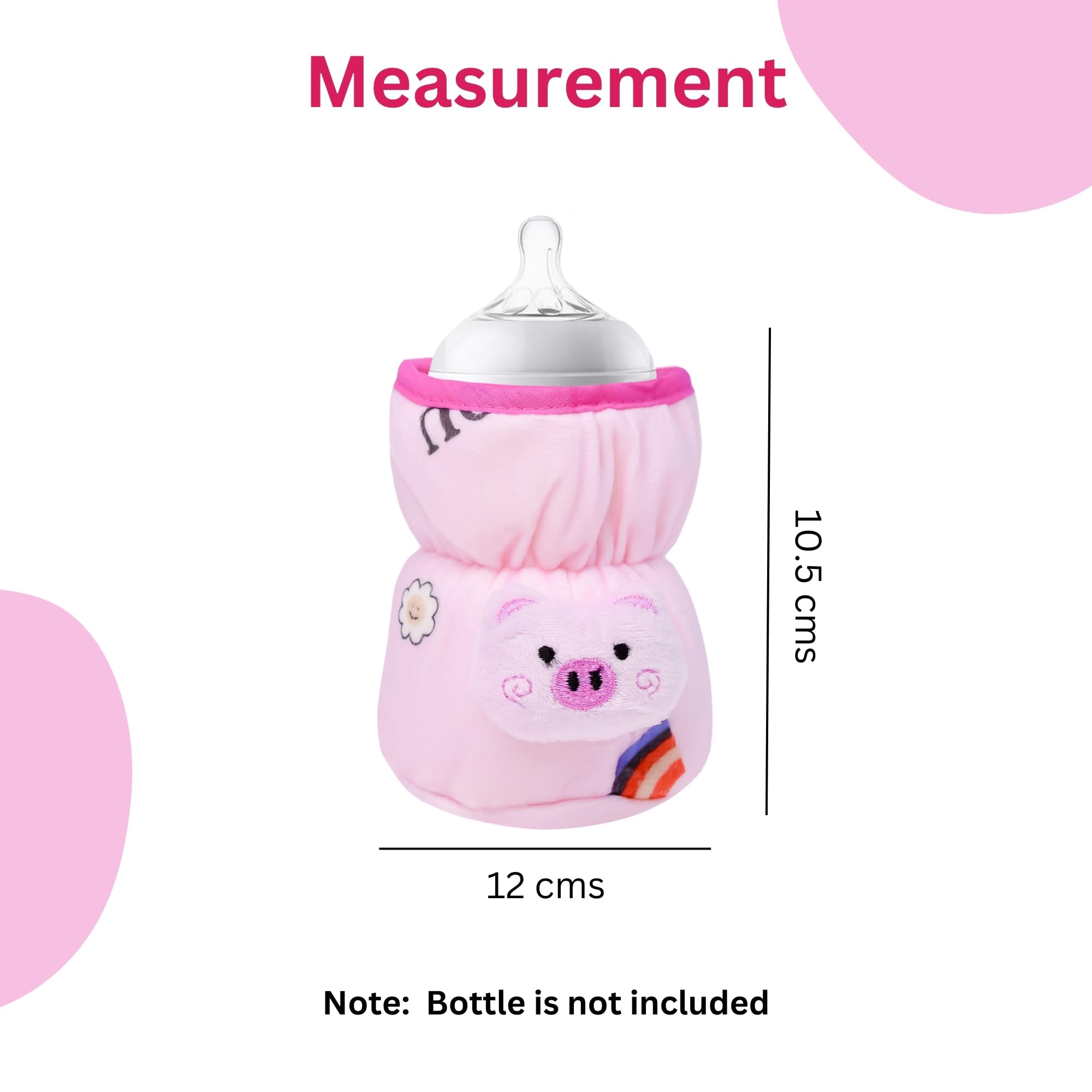THE LITTLE LOOKERS Soft Plush Stretchable Baby Feeding Bottle Cover with Easy to Hold Strap | Cute Animated Overall Print Pack of 3 (Multicolor, Wide Neck 125ml/4OZ)