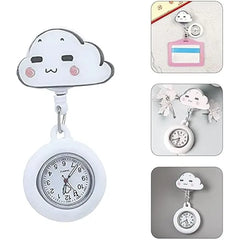 KASTWAVE Retractable Nurse Fob Watch, Luminous Clip-on Hanging Lapel Pocket Watches with Cute Flower Pattern, Pointer Glow in Dark for Nurses Doctors Paramedics