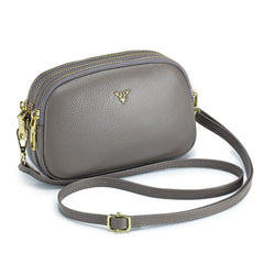 Small Crossbody Bags Genuine Leather Shoulder Handbags Trendy Design Cellphone Purses for Women and Girls - Grey