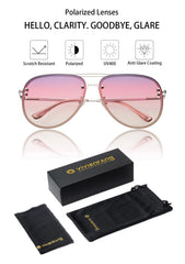 VIVIENFANG Premium Rimless Oversized Aviator Sunglasses for Women, Polarized PC Lens UV Protection Womens Shade VF2203