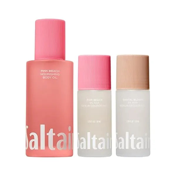 Saltair Serum Deodorant and Body Oil Bundle Aluminum-Free AHA Deodorant 2 Pack (2 x 1.7oz) and Hydrating Pink Beach Body Oil (4oz) Skincare Essentials for Daily Use