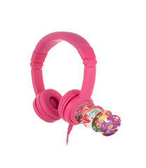ONANOFF BuddyPhones Explore Plus - Safe Volume Detachable Cable w/In-line Mic Control Button & Audio Sharing Jack -Adjustable Foldable for Tablet, Nintendo Wii, e-Learning - Rose Pink, Wired