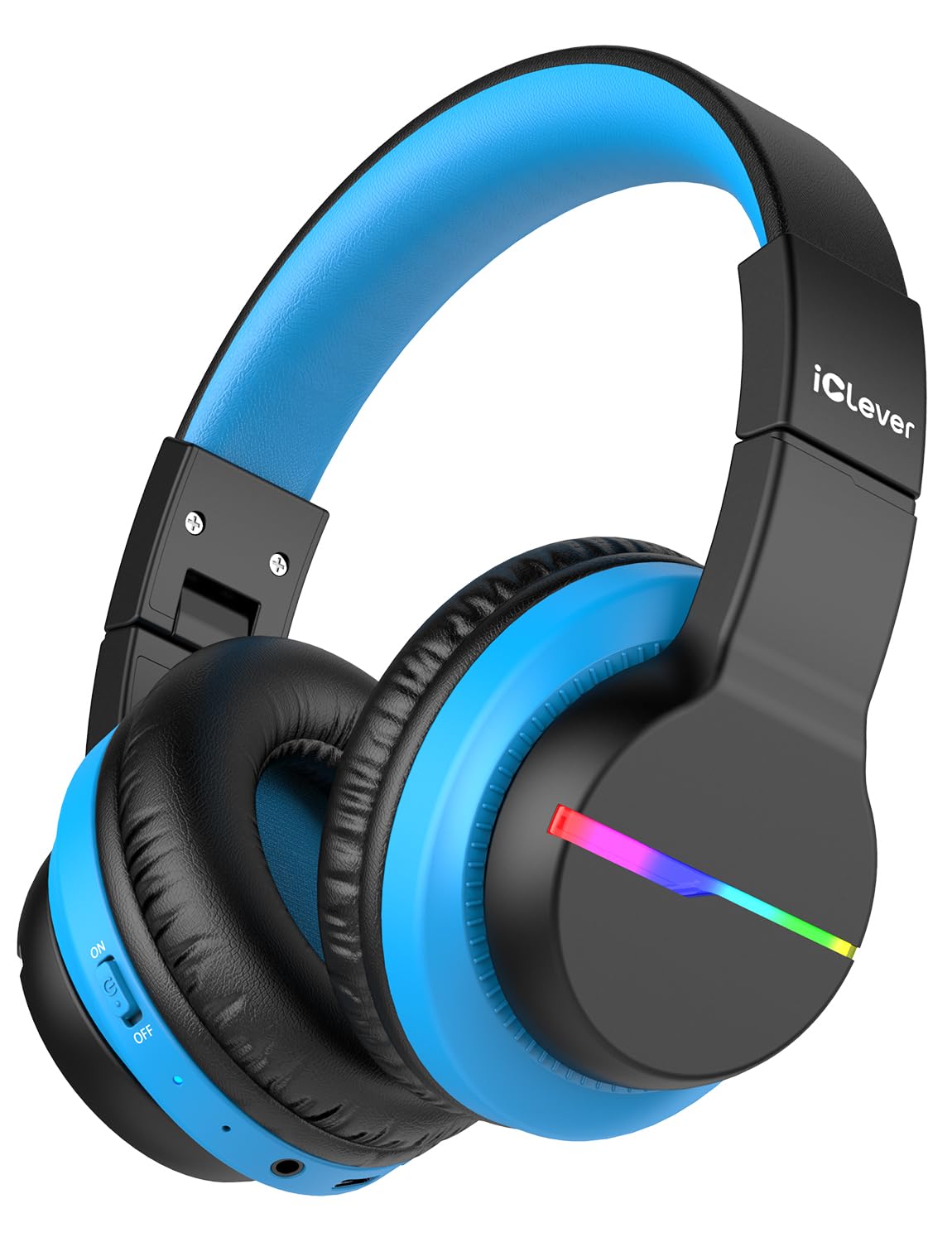 iClever Bluetooth Kids Headphones, BTH12 Colorful LED Lights Kids Wireless Headphones Over Ear with 74/85dBA Volume Limited, 85H Playtime, Bluetooth 5.2, Built-in Mic for School/Tablet/PC, Black