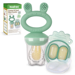 Haakaa Baby Fruit Food Feeder & Mini Freezer Nibble Tray Combo, Breastmilk Popsicle Molds for Baby Cooling Relief, BPA Free Silicone Feeder for Safe Infant Self Feeding, 4 Month+ (Pea Green)