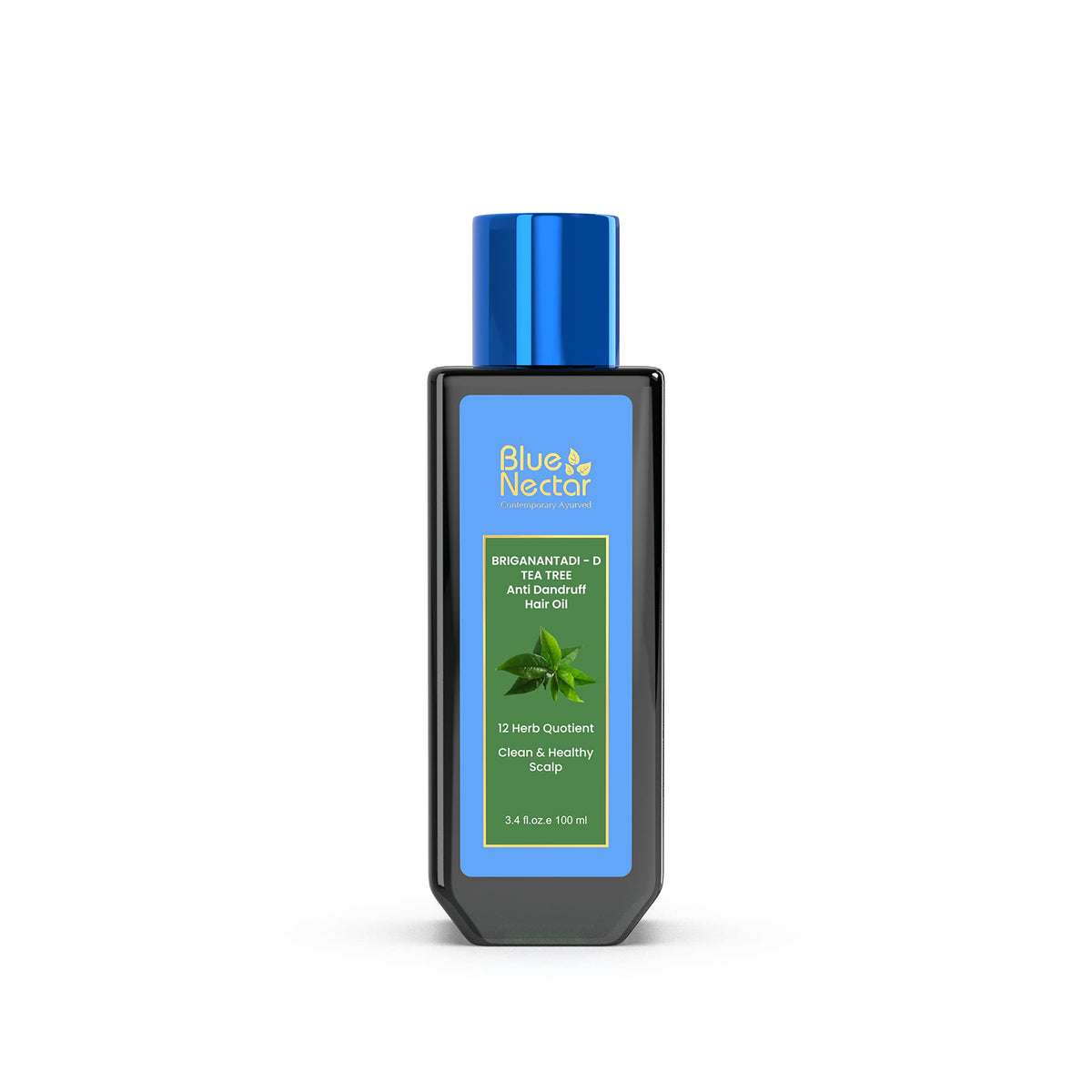 Blue Nectar Anti Dandruff Hair Oil with Neem & Tea Tree | Ayurvedic Non-Sticky Hair Oil for Dry Scalp and Dandruff | Plant Based for Men & Women (12 Herbs, 100ml)
