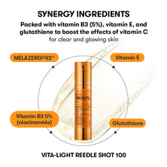 VT Cosmetics Vita-Light Reedle Shot 100 | Serum with Vitamin C Capsules, Vitamin E, Hydrating Care, Korean Skincare for Sensitive Skin 1.69Fl Oz(50ml)