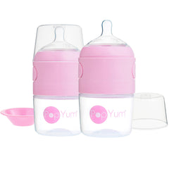 PopYum 5 oz Pink Anti-Colic Formula Making/Mixing/Dispenser Baby Bottles, 2-Pack with #1 Slow Flow , 150 ml, BPA-Free, Natural Latch