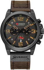 Curren 8314 Men Buckle Quartz Wristwatches Leather Strap Waterproof - Black