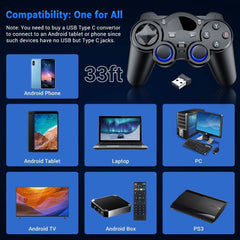 Angju USB Wireless Gaming Controller Gamepad for PC/Laptop Computer(Windows XP/7/8/10) & PS3 & Android & Steam - [Black] (Black)