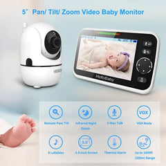 HelloBaby HB6550 Video Baby Monitor - 5" Screen, 355° Remote Pan & Tilt, Infrared Night Vision, No-WiFi Security