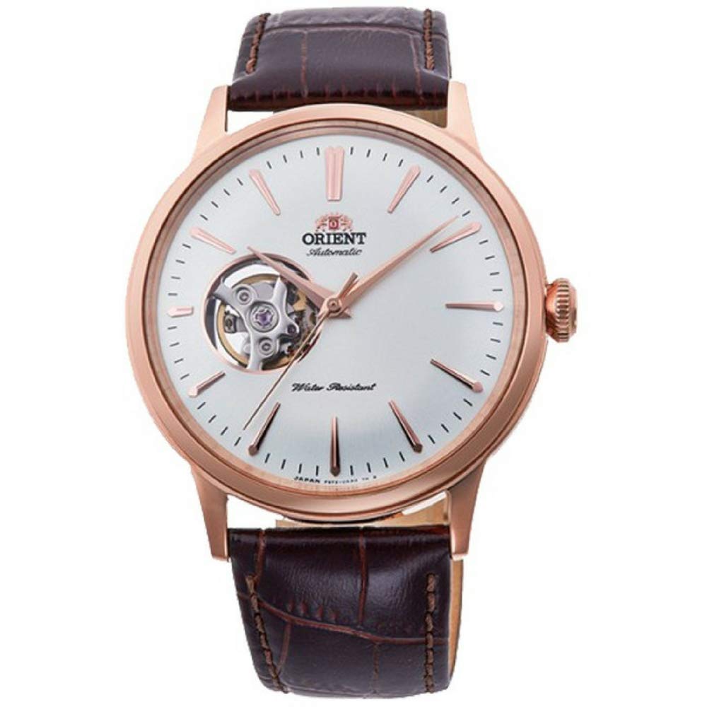 Orient 'Bambino Open Heart' Japanese Automatic Stainless Steel and Leather Dress Watch