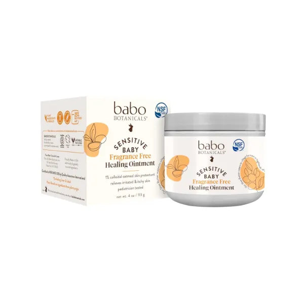 Babo Botanicals Sensitive Baby Fragrance-Free All Natural Healing Ointment - 99% Organic & 1% Colloidal Oat - Steroid-Free - for Eczema, Irritated/Itchy Skin - Face, Body, Diaper Area