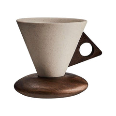 EWCEFIC Retro ceramic coffee mug, Creative Cone coffee cup set Unique Ceramic Coffee Tea Cups wood handle and coaster - Suitable for home, restaurant, party and office use 8.45floz