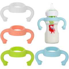 RAPUDA Baby Bottle Handles,4 Pack Silicone Baby Bottle Holder with Easy Grip Handles to Hold Their Own Bottle,Bottle Handles for 1.85" to 2.62" Diameter Baby Bottles and Straw Bottles