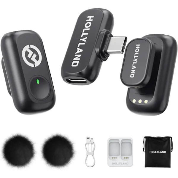 Hollyland Lark A1 Wireless Microphone for iPhone 17/16/15 & Android, 48kHz/24-bit, 3-Level Intelligent Noise Cancel, Magnetic Mini Mic for YouTube, Podcast, Vlogging (Black, 2TX + USB-C RX)