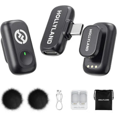 Hollyland Lark A1 Wireless Microphone for iPhone 17/16/15 & Android, 48kHz/24-bit, 3-Level Intelligent Noise Cancel, Magnetic Mini Mic for YouTube, Podcast, Vlogging (Black, 2TX + USB-C RX)