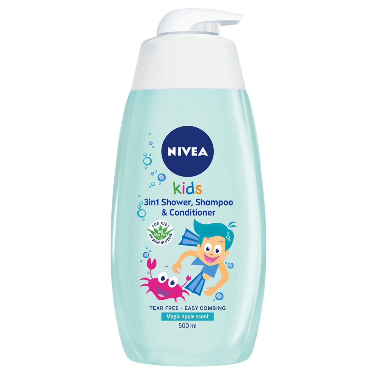 NIVEA Kids 3in1 Shower & Shampoo Bath, Bio Aloe Vera Apple Scent - 500ml
