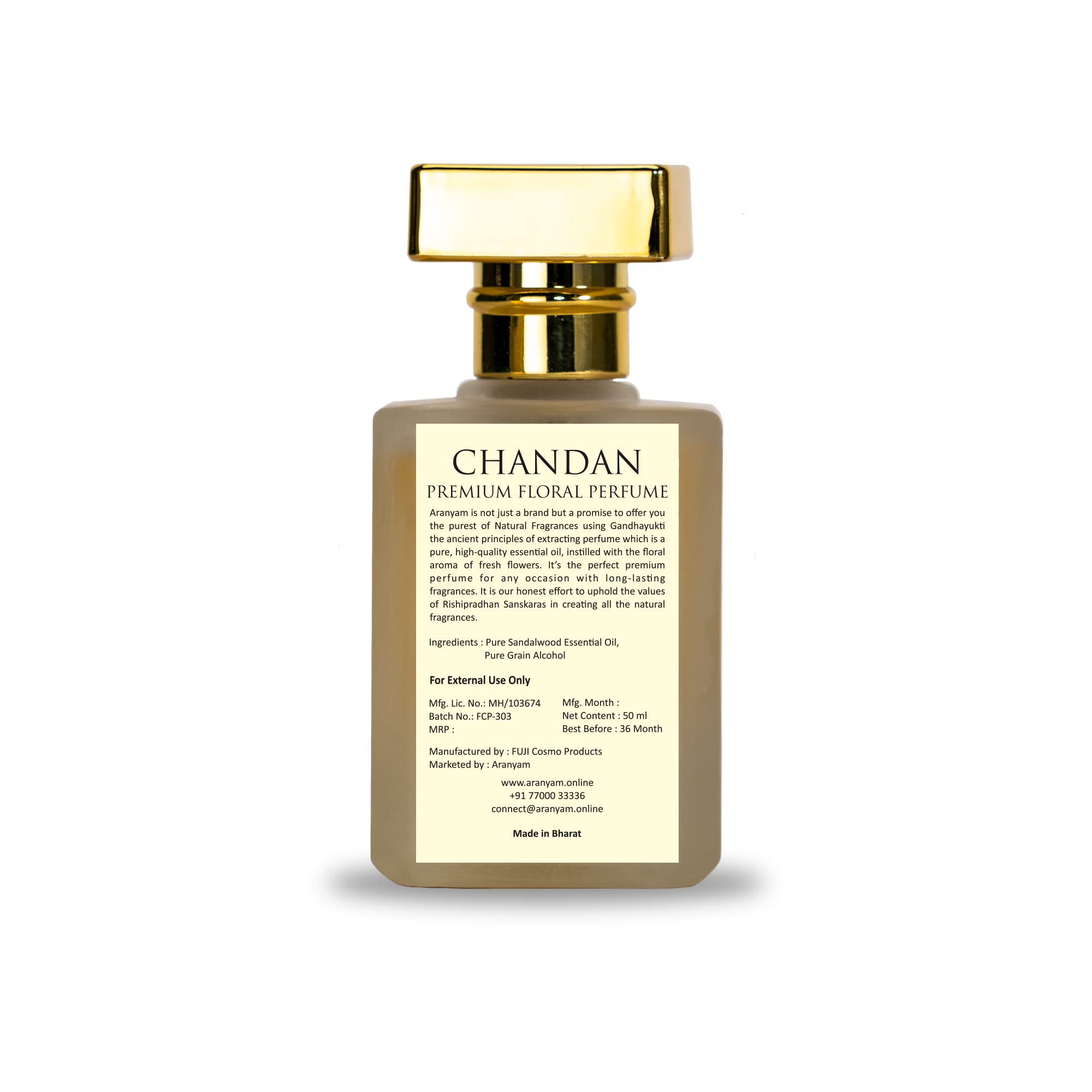 Aranyam Natural Sandal Perfume Intense Unisex Parfum with Long-Lasting Chandan (Sandalwood) Fragrance For Men & Women | Luxury Woody and Oriental Scent | Perfect New Year Gift (50 ML + Bonus Sample