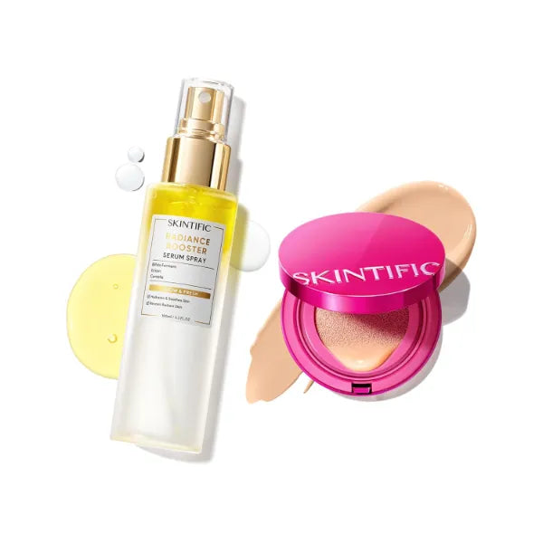 SKINTIFIC Pink Glow Cushion Foundation #02 Ivory with Radiance Booster Serum Spray Set
