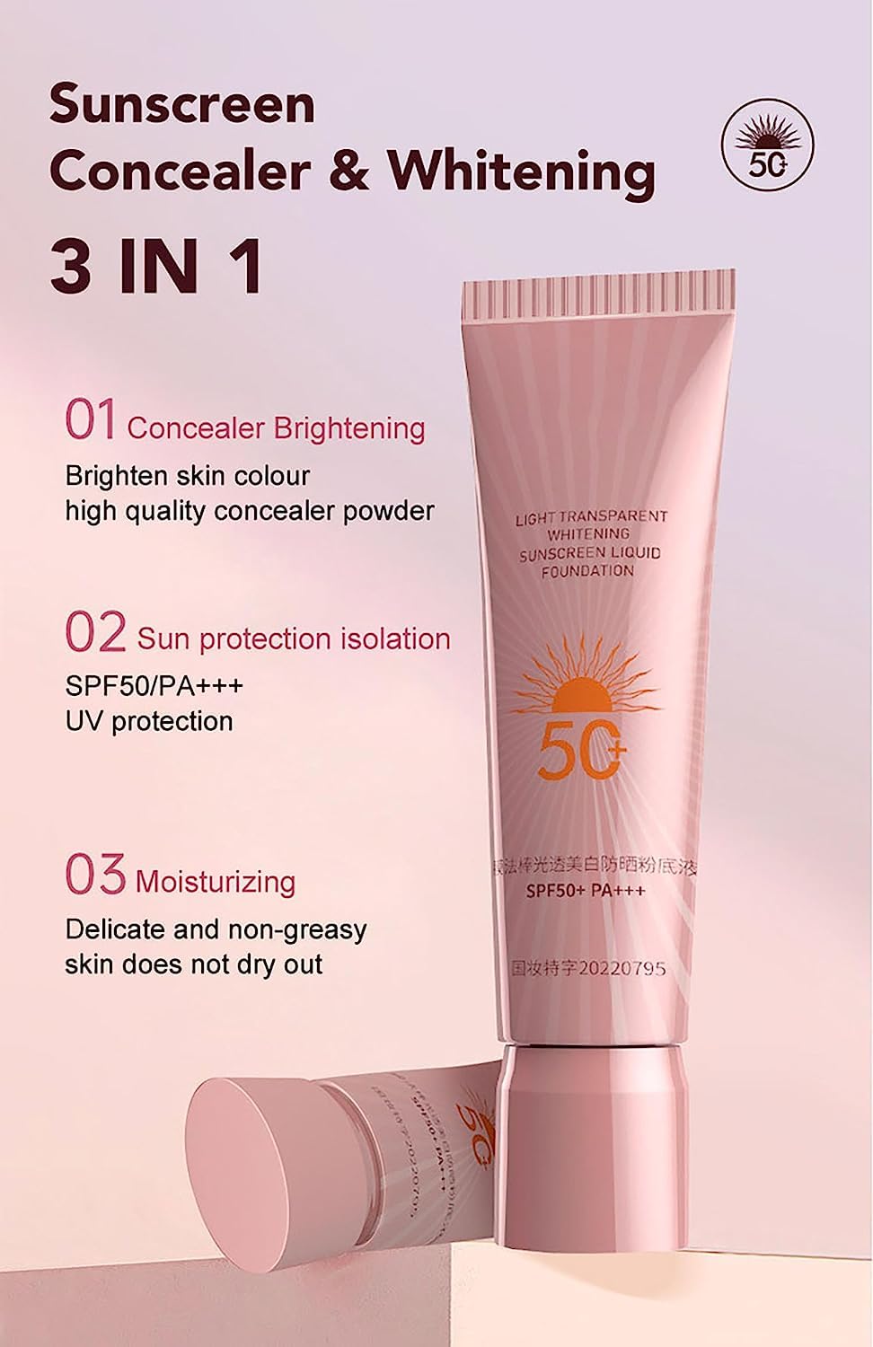 Korean Whitening Sunscreen Foundation, 3 in 1 Whitening Sunscreen Foundation, Korean Bb Cream, Light Transparent Sunscreen Liquid Foundation,Concealer,Spf Sunscreen Waterproof,Oil Control (3PC)