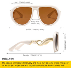 Oversized Trendy Polarized Pilot Sunglasses for Women Men Retro Oval Flat Top Frame Curved Metal Designer Eyewear