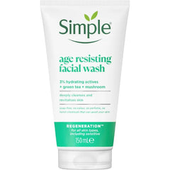 Simple Regeneration Age Resisting Facial Wash with green tea and prebiotic cleanser for revived and revitalised skin, 150ml